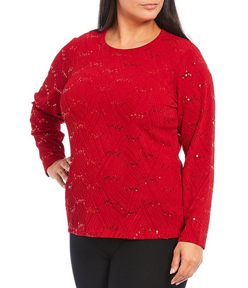 Michael Kors Plus Solid Sequin Jacquard Long Sleeve Top | Alexandria Mall