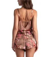 Midnight Bakery Satin Floral Print Sleeveless V-Neck Cami & Shorty Set