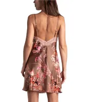 Midnight Bakery Satin Floral Sleeveless Lace V-Neck Coordinating Chemise