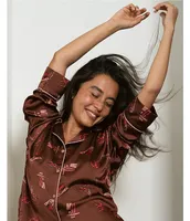 Midnight Bakery Satin Long Sleeve Western Print Pajama Set