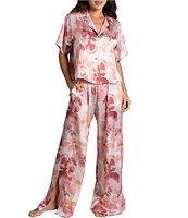 Midnight Bakery Satin Shadow Leaf Print Short Sleeve Notch Collar & Pant Pajama Set