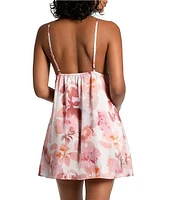Midnight Bakery Satin Watercolor Shadow Leaf Floral Print Chemise