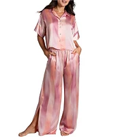 Midnight Bakery Striped Short Sleeve Notch Collar Satin Shirt & Palazzo Pant Pajama Set