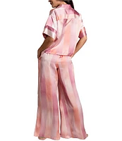 Midnight Bakery Striped Short Sleeve Notch Collar Satin Shirt & Palazzo Pant Pajama Set