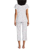 Miss Elaine Floral Print Knit Short Sleeve V-Neck Capri Pajama Set