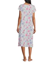 Miss Elaine Micro Velvet Long Floral Print Nightgown