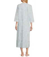 Miss Elaine Petite Size Quilt-In-Knit Floral Stems Long Zip-Front Robe