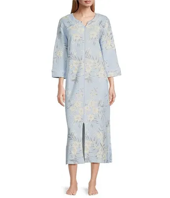 Miss Elaine Quilt-In-Knit Bouquet Printed Long Zip Robe