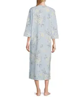 Miss Elaine Quilt-In-Knit Bouquet Printed Long Zip Robe