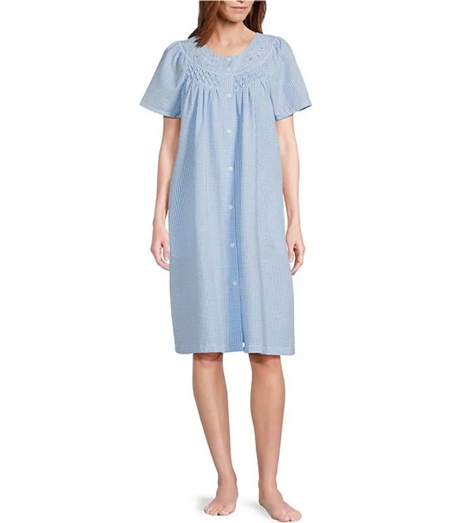Seersucker Nightgown - Short Gown/Sleeveless – Miss Elaine Store