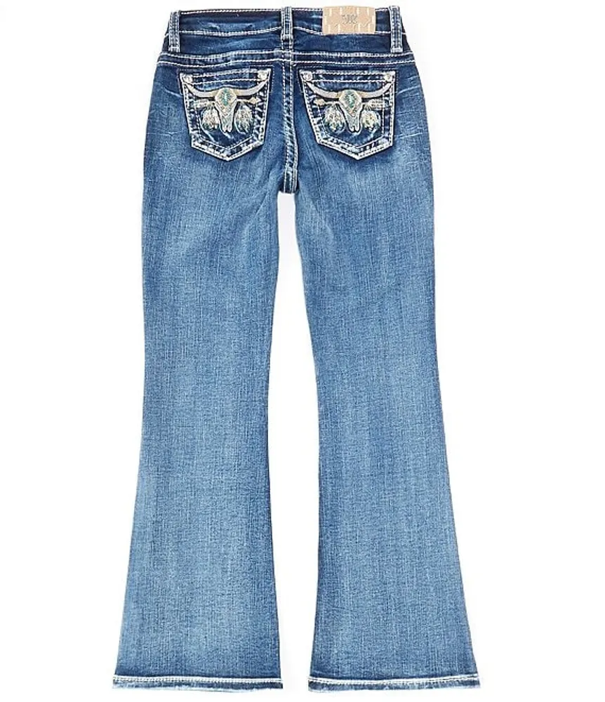 Miss Me Women's Mid-Rise Bootcut Jeans with Feather Long Horn on