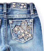 Miss Me Big Girls 7-16 Mid Rise Dark Wash Flare Detailed Fleur De Lis Denim Jean