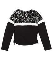 Moa Big Girls 7-16 Long-Sleeve Crew Neck Color Block Animal Cinched Top