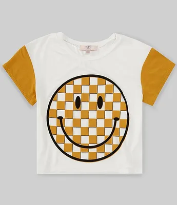 Moa Big Girls 7-16 Short Sleeve Check Smiley Graphic T-Shirt