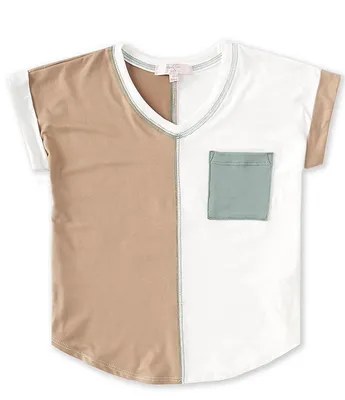 Moa Big Girls 7-16 Short-Sleeve Color Block Pocket T-Shirt