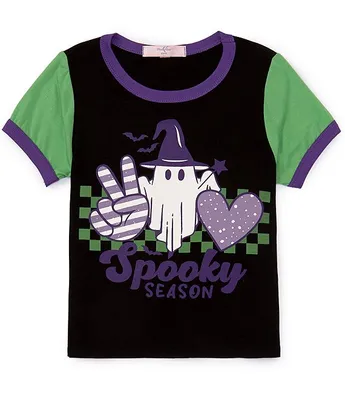 Moa Big Girls 7-16 Short Sleeve Crew Neck Color Block Spooky Season T-Shirt
