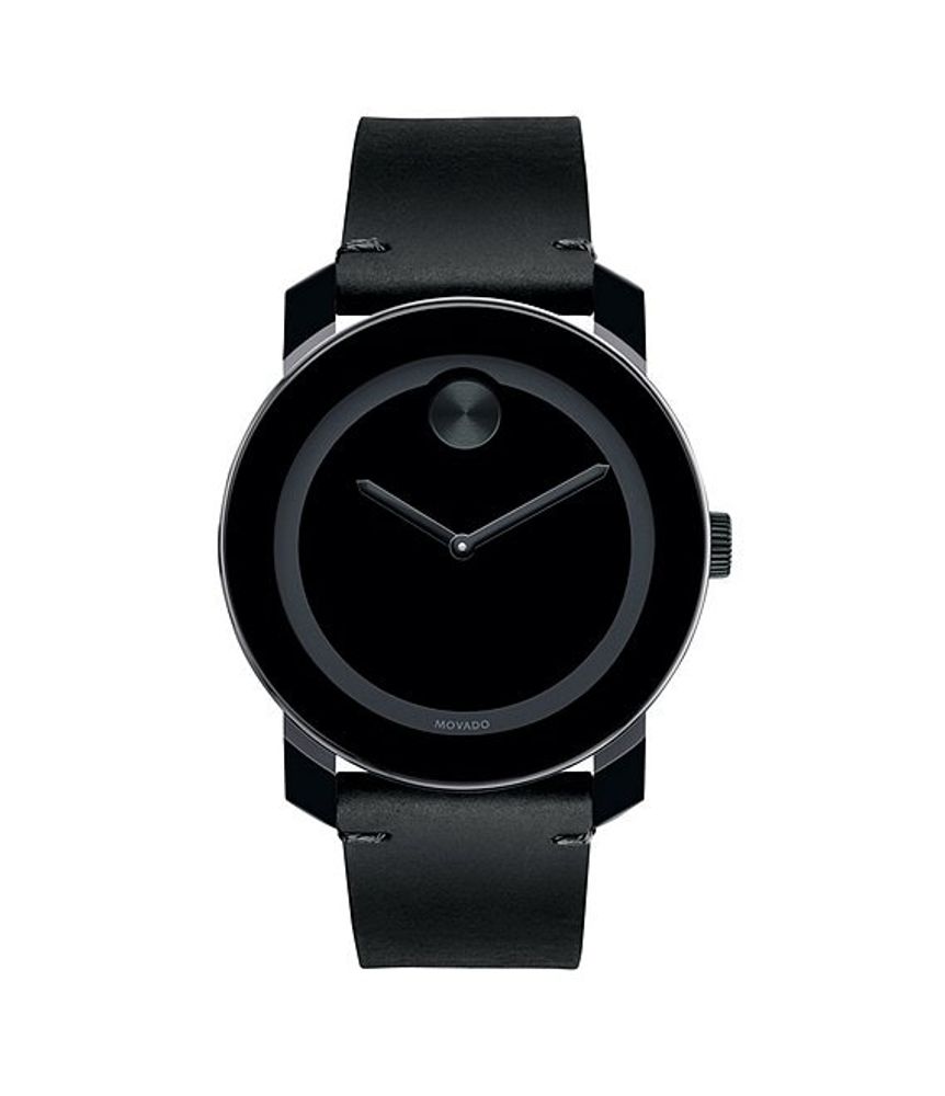 movado black leather strap