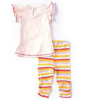 Mud Pie Baby Girls 12-18 Months Flutter-Sleeve 1st Birthday Applique Tunic & Striped Ruched Hem Leggings Set