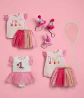 Mud Pie Baby Girls 12-18 Months Flutter-Sleeve One Birthday Tunic & Glitter Mesh Tutu Set