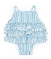 Mud Pie Baby Girls 3-12 Months Striped Eyelet-Trimmed Seersucker One-Piece Swimsuit