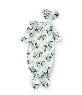 Mud Pie Baby Girls Newborn-3 Months Long-Sleeve Hydrangea-Printed Gown