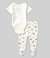 Mud Pie Baby Girls Newborn-9 Months Short-Sleeve Farm Friends Slub-Knit Bodysuit & Allover Printed Waffle-Weave Footed Pant Set