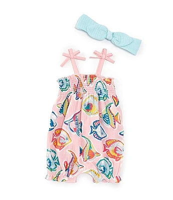 Mud Pie Baby Girls Newborn-9 Months Sleeveless Rainbow Fish Bubble Romper