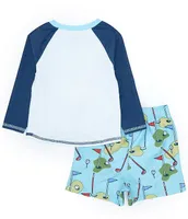 Mud Pie Baby/Little Boys 6 Months-5T Raglan Sleeve Golf Theme Seersucker Rashguard T-Shirt & Golf-Theme Printed Swim Truncks Set