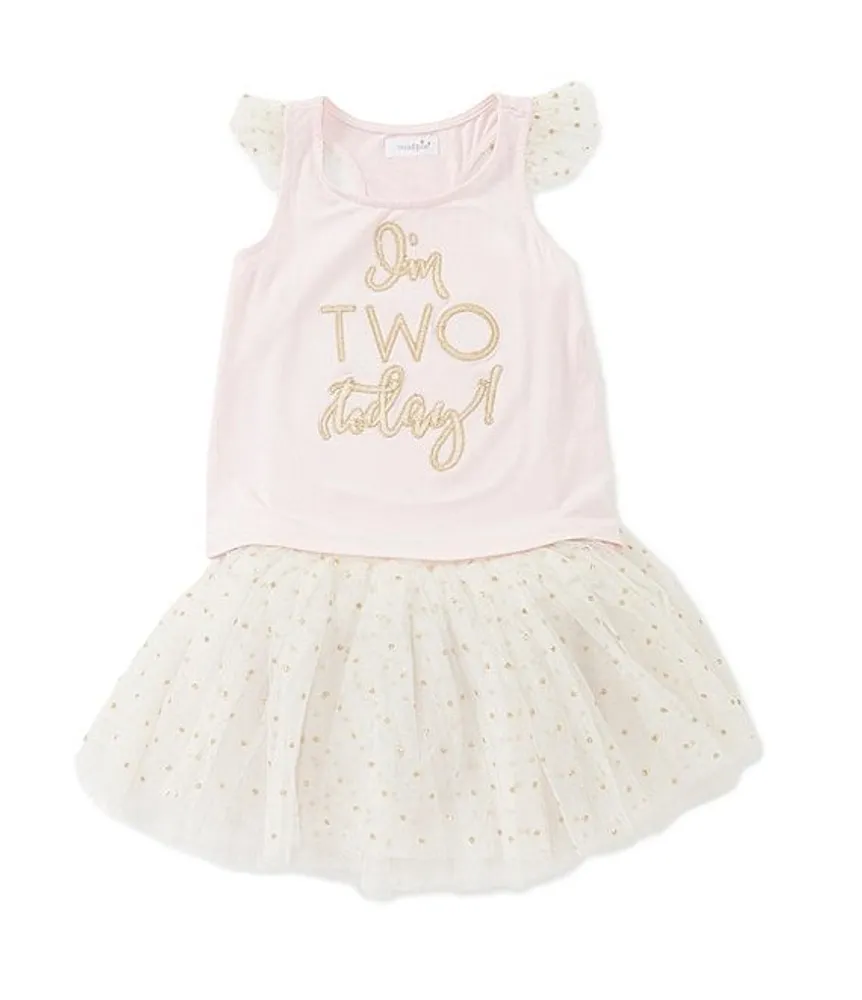 Mud Pie Little Girls 2T 2nd Birthday Tank & Glitter Dot Mesh Tutu 2-PIece Set