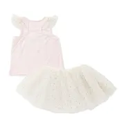 Mud Pie Little Girls 2T 2nd Birthday Tank & Glitter Dot Mesh Tutu 2-PIece Set