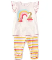 Mud Pie Little Girls 2T Flutter-Sleeve 2nd Birthday Tunic & Striped Leggings Set