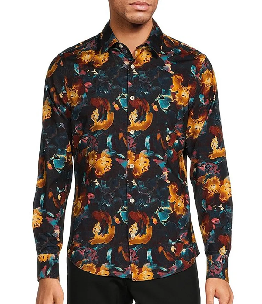 Murano Ancient Renaissance Collection Slim Fit Floral Print Long Sleeve Corduroy Woven Shirt