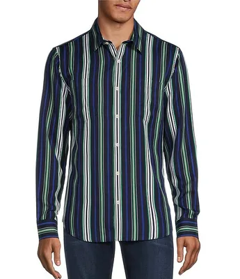 Murano Back to Space Collection Slim Fit Two Pocket Stripe Long Sleeve Woven Shirt
