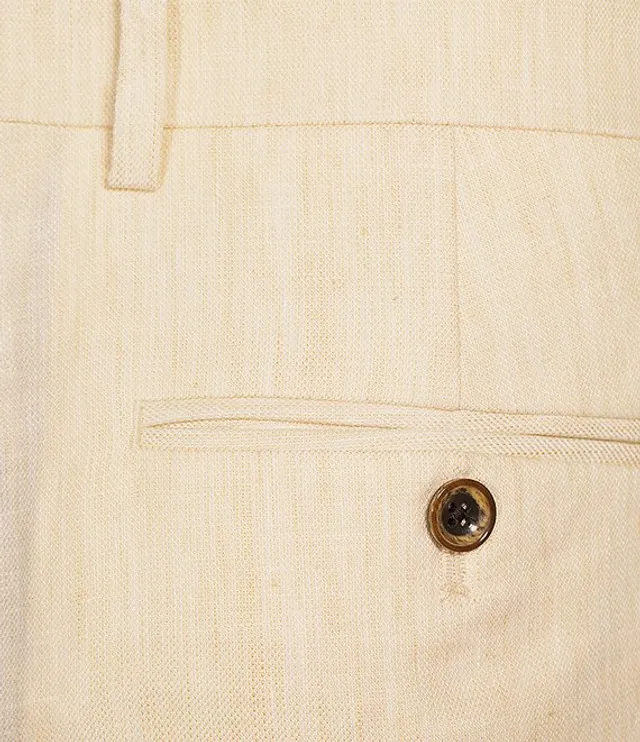 Beige Linen-cotton flat-front Trousers