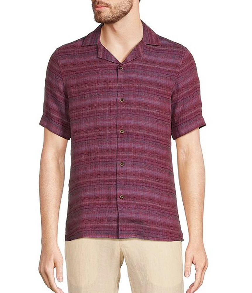 Murano Baird McNutt Linen Slim-Fit Stripe Short Sleeve Woven Camp Shirt