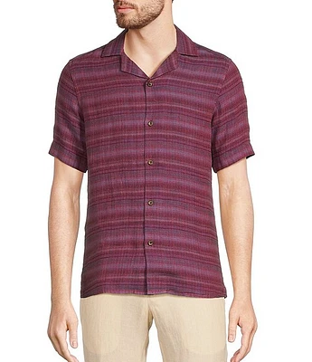 Murano Baird McNutt Linen Slim-Fit Stripe Short Sleeve Woven Camp Shirt