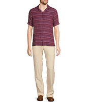 Murano Baird McNutt Linen Slim-Fit Stripe Short Sleeve Woven Camp Shirt