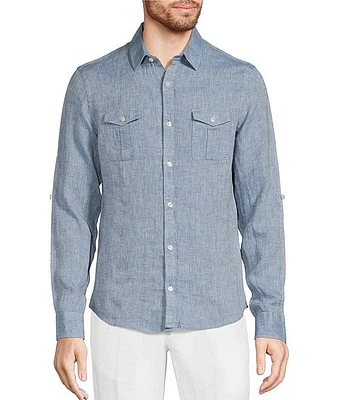 Murano Baird McNutt Linen Slim Fit Two Pocket Solid Long Sleeve Shirt