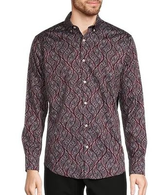 Murano Sateen Peacock Print Long Sleeve Woven Shirt