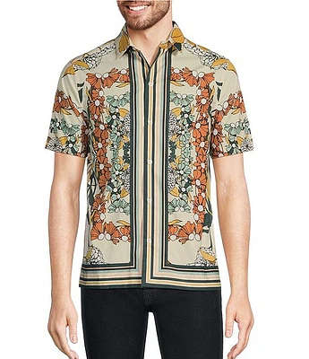 Murano Verdant Vibes Collection Slim-Fit Floral Stripe Short-Sleeve Woven Camp Shirt