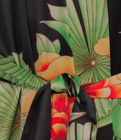 N by Natori Floral Long Sleeve Shawl Collar Coordinating Satin Robe