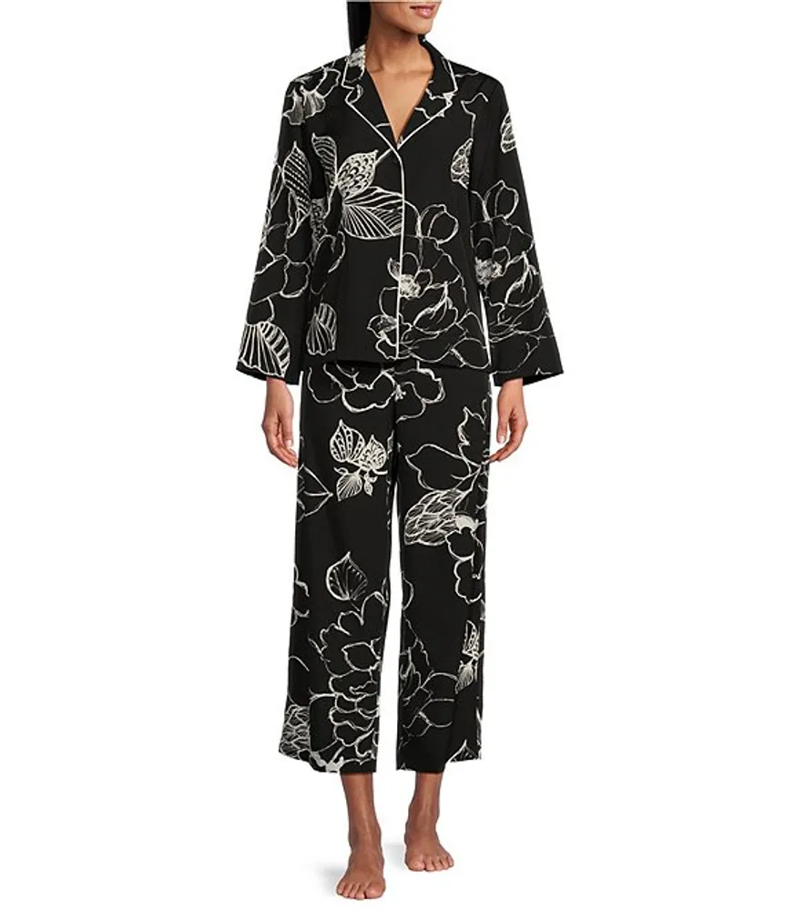 Cabernet Solid Woven Satin Notch Collar Long Sleeve Pajama Set