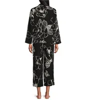 Natori Satin Floral Print Long Sleeve Notch Collar Sleep Shirt & Matching Pant Pajama Set