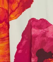 Natori Satin Floral Print Long Sleeve Shawl Collar Tie Front Short Poppy Robe