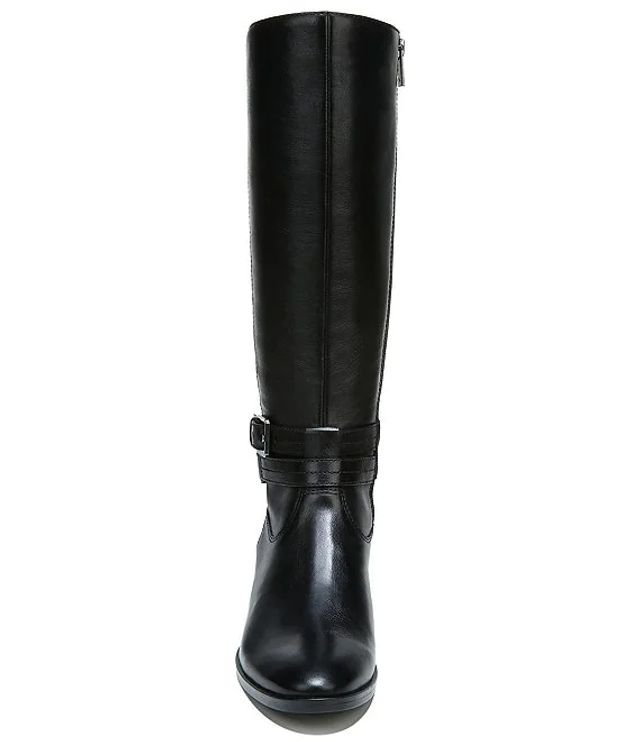 27 Kristi Leather and Fabric Tall Shaft Block Heel Boots | Alexandria Mall