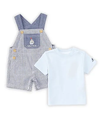 Nautica Baby Boys Newborn-6 Months Sleeveless Striped Woven Oxford Shortall & Short-Sleeve Solid Interlock T-Shirt Set