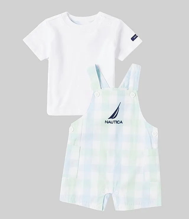 Nautica Little Boys 2T-7 Long Sleeve Plaid Button-Up Woven Shirt, Short  Sleeve Knit White T-Shirt & Twill Jogger Pants Set