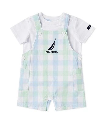 Nautica Baby Boys Newborn-9 Months Sleeveless Plaid Shortall & Short-Sleeve Solid Knit T-Shirt