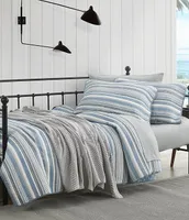 Nautica Jettison White Anchor Reversible Blue Striped Quilt Mini Set