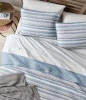 Nautica Jettison White Anchor Reversible Blue Striped Quilt Mini Set